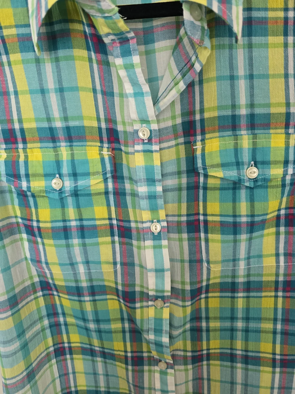 Ralph Lauren Plaid Button-Down Shirt in Aqua, Yellow & Green Cotton Size L Y2K - Picture 5 of 8
